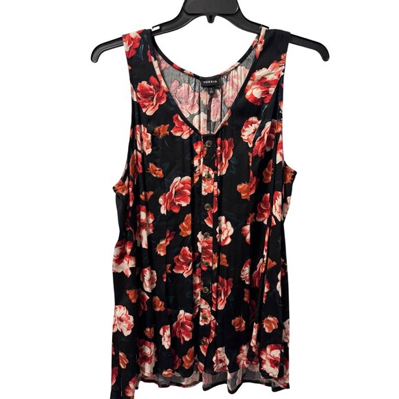 Torrid Womens Floral Button-Down Tank Top Size 2X Black & Red Sleeveless - Picture 1 of 12